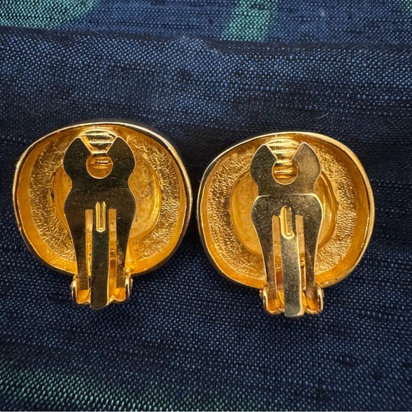 Vintage Gold Clip-On Earrings Horse Rider Relief | Greek Revival Style - Picture 6 of 7